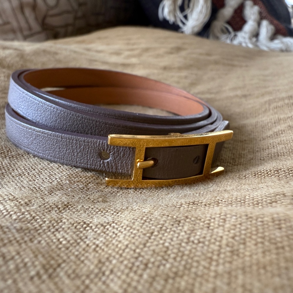 Hermes Behapi Triple Tour Leather Wrap Bracelet in Etoupe - Picture 6 of 10